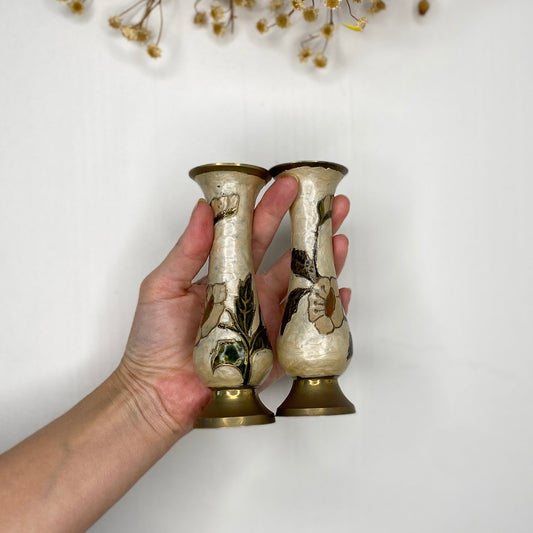 Brass Enamel Vases & Candle set