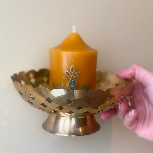 'Aurelia' Hand painted Candle and Ornate brass set