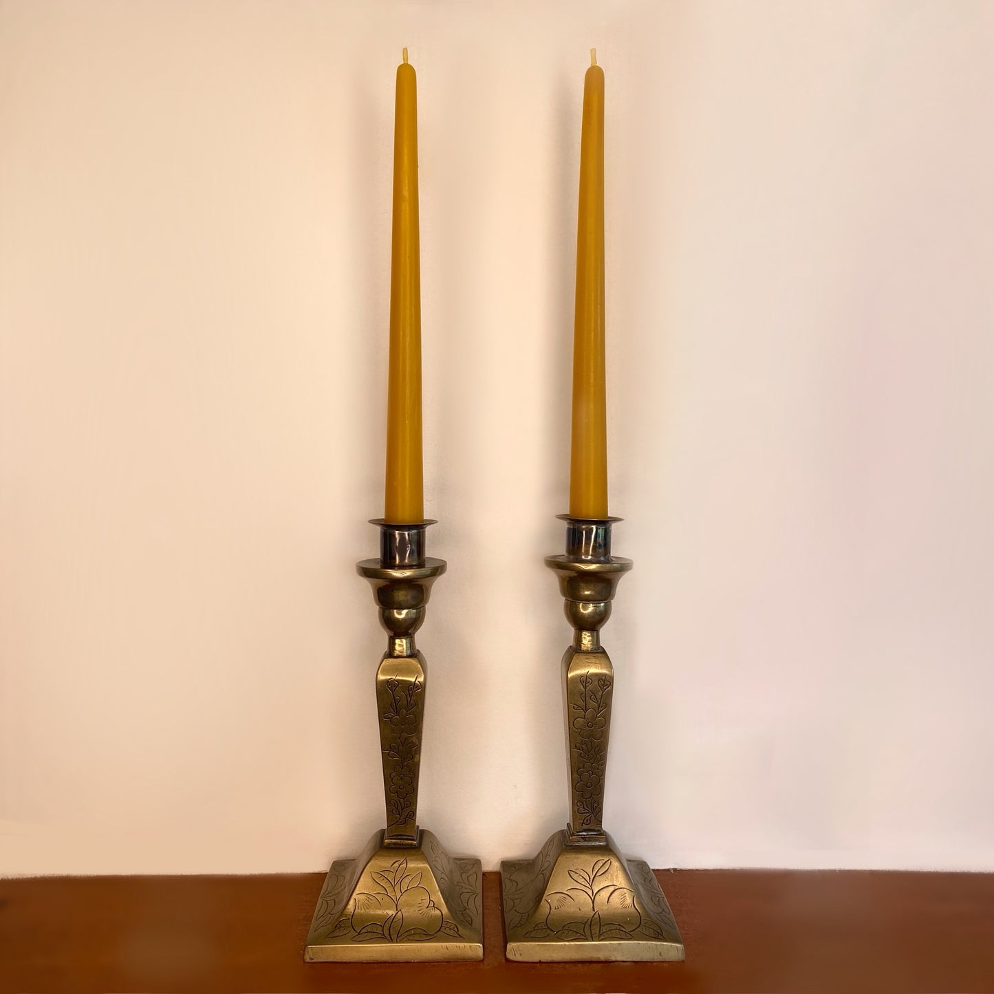 Floral engraved Brass candlestick set