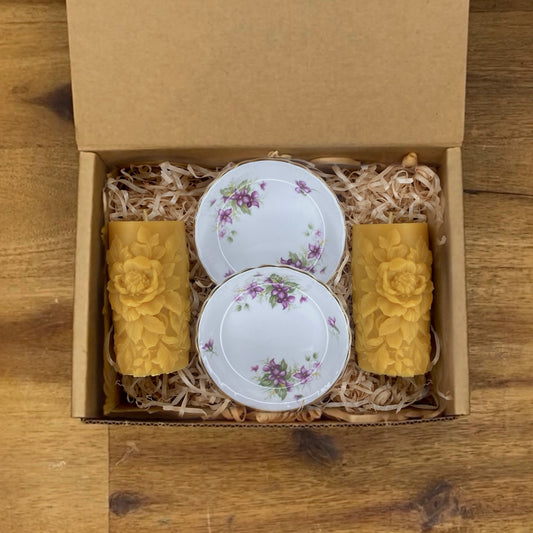 Candle thrift box 'Violet duo'