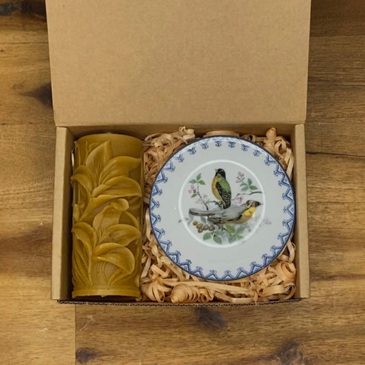 Candle thrift box 'Birds and Lillies'