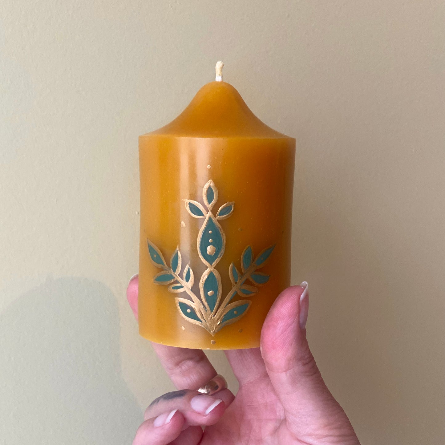 'Aurelia' Hand painted Candle and Ornate brass set